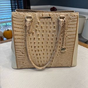 Brahmin Croc Embossed Shoulder Bag- Champagne & Gold - Joan Tote